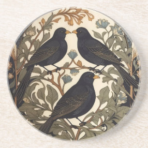 Three Black Birds William Morris Inspired  Coaster