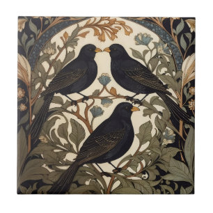 Three Black Birds William Morris Inspired  Tile