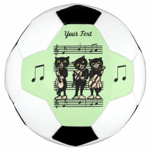 Three Black Cat Musical Cat on Sheet Music Green Football