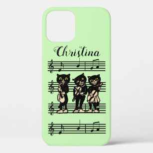 Three Black Cat Musicians on Sheet Music Green Case-Mate iPhone Case