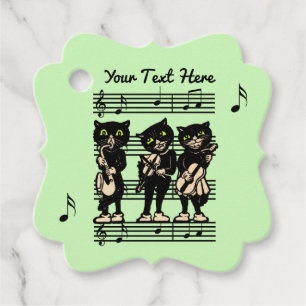 Three Black Cat Musicians Sheet Music Light Green Favour Tags