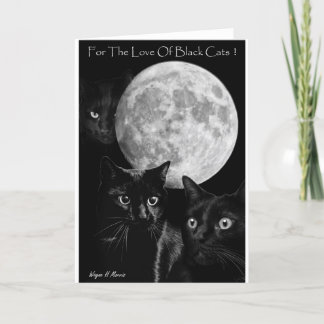 Three black cats and the moon greeting card