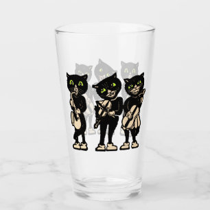 Three Black Cats Green Eyes Playing Music Glass