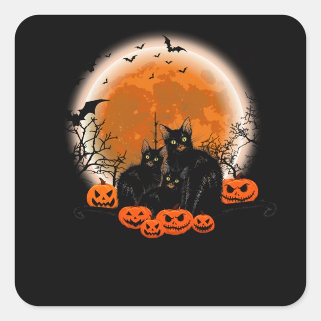Three black cats - Halloween Square Sticker (Front)