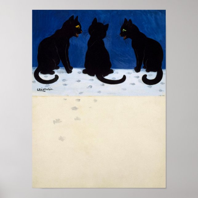 Three Black Cats in the Snow by Louis Wain Poster (Front)