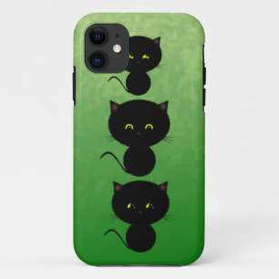 Three Black Cats on Green iPhone 11 Case