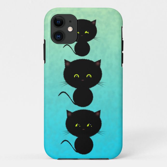 Three Black Cats on Turquoise Case-Mate iPhone Case (Back)