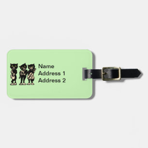 Three Black Cats Playing Music Instruments Green Luggage Tag