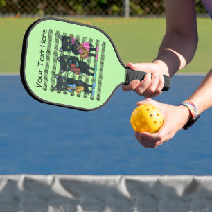 Three black cats playing Music on Notes Green Pickleball Paddle