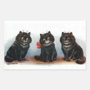 Three Black Cats Vintage Illustration Louis Wain Rectangular Sticker