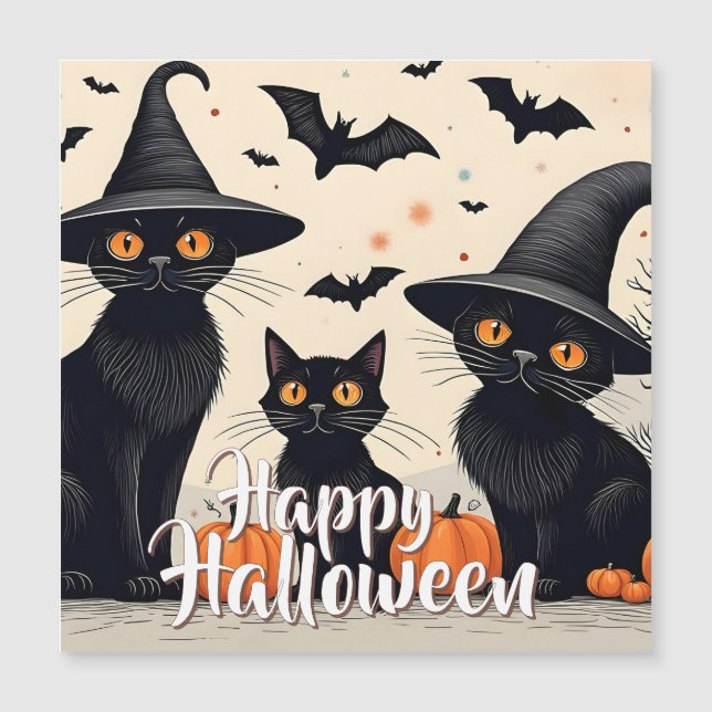 Three Black Cats with Hats on Halloween (Front)