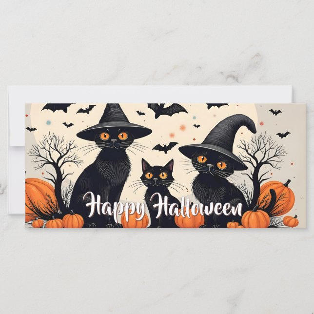 Three Black Cats with Hats on Halloween (Front)