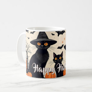 Three Black Cats with Hats on Halloween Coffee Mug