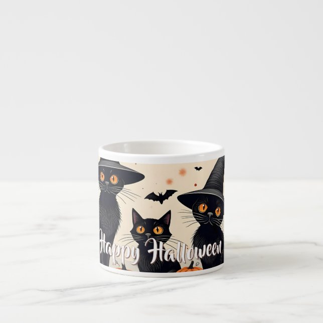 Three Black Cats with Hats on Halloween Espresso Cup (Front)