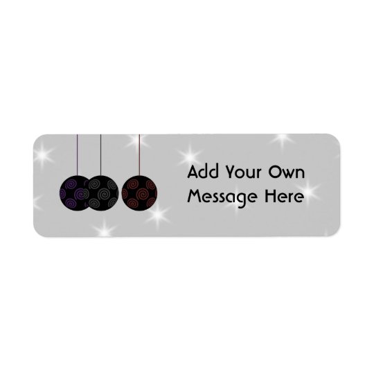 Three Black Christmas Baubles. Custom Text Return Address Label