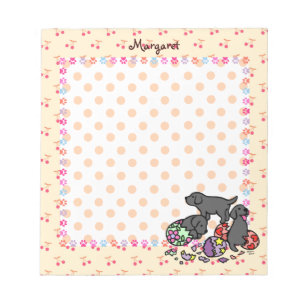 Three Black Labrador Puppies Cartoon Notepad