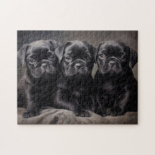 Three black Pug puppies Jigsaw Puzzle