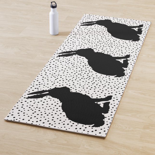 Three Black Sitting Rabbit Silhouettes Polka Dots Yoga Mat (In Situ)