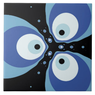 Three Blue Fish Talking Modern Fractal Art Tile