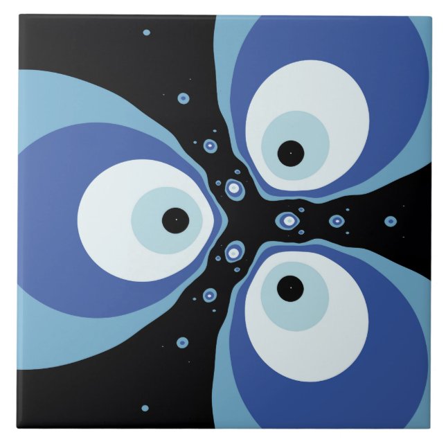 Three Blue Fish Talking Modern Fractal Art Tile (Front)