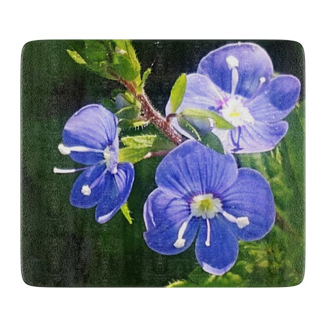 Three Blue Flowers Cutting Board (Front)