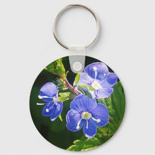 Three Blue Flowers Key Ring