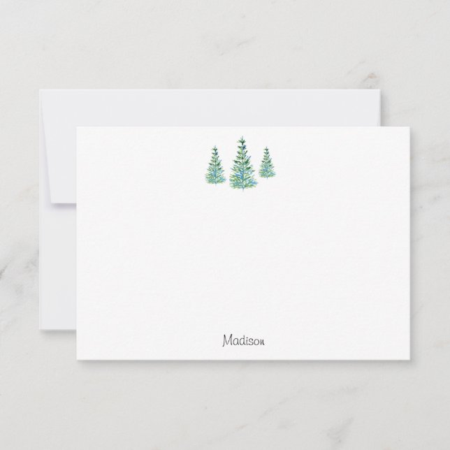 Three Blue Green Watercolor Pine Trees Card (Front)