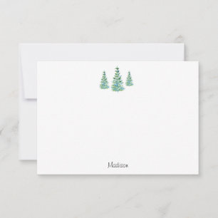 Three Blue Green Watercolor Pine Trees Card