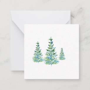 Three Blue Green Watercolor Pine Trees Card
