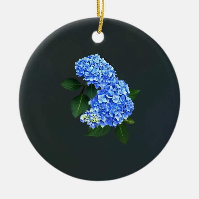 Three Blue Hydrangea Ceramic Tree Decoration (Front)