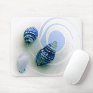 Three blue sea shells mouse mat