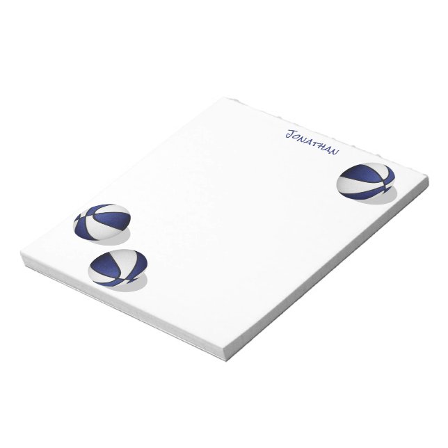 three blue white basketballs personalised notepad (Rotated)