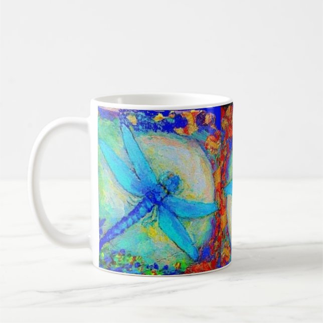 Three Blue "Zinger" dragonflies Coffee Mug (Left)