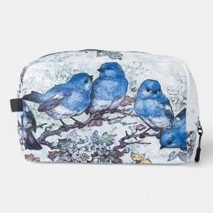 Three Bluebirds Perched On Cherry Blossom Dopp Kit