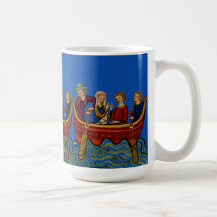 Three boats on the river Blue Coffee Mug