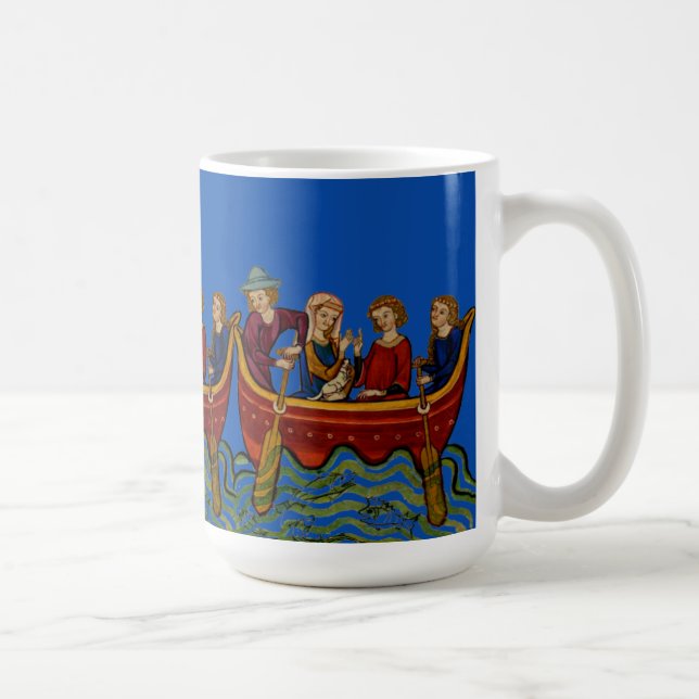 Three boats on the river Blue Coffee Mug (Right)
