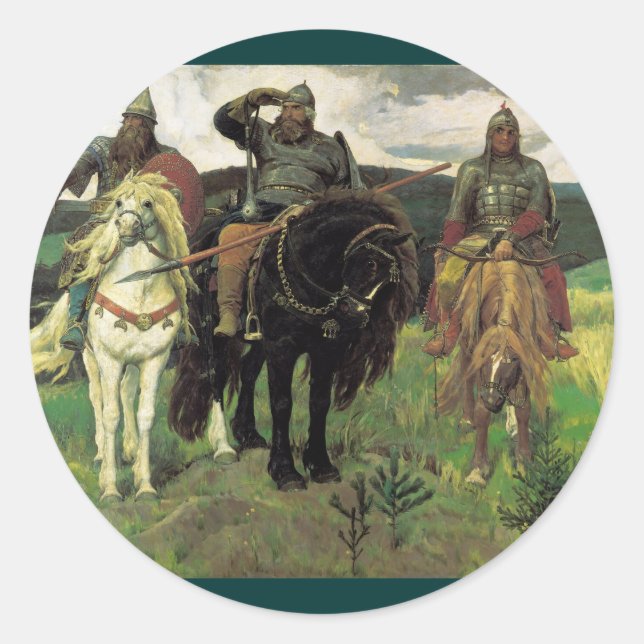Three Bogatyrs (1898) by Viktor Vasnetsov Print Classic Round Sticker (Front)