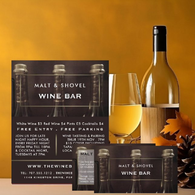 Three Bottle Display, Rustic Wine Bar Business Card (Creator Uploaded)