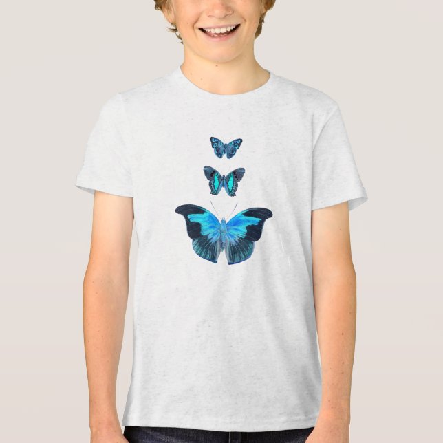 Three Bright Blue Vintage Butterflies Tshirt (Front)