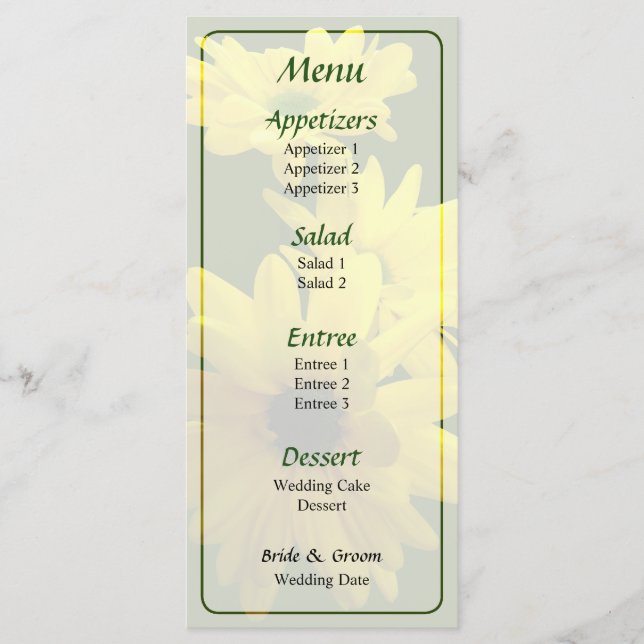 Three Bright Yellow Daisies Wedding Menu (Front)