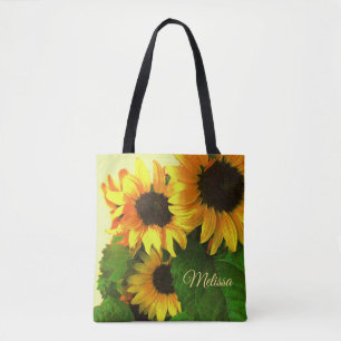 Three Bright Yellow Sunflowers Personalised Tote Bag