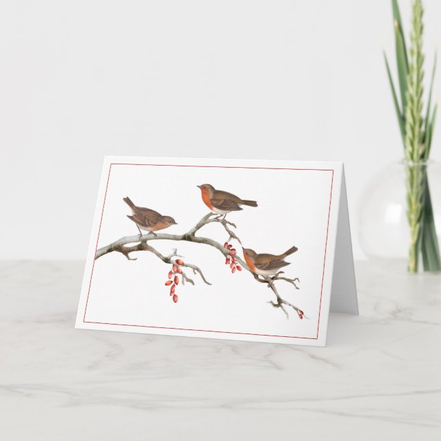 Three Brown Birds on a Winter Berry Branch Card (Front)