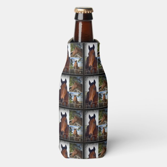 Three Brown Horses Photo Collage, Bottle Cooler (Bottle Front)