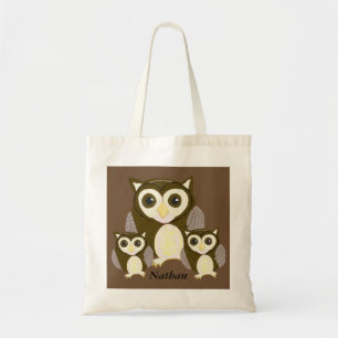 Three Brown Owls Personalised Tote Bag
