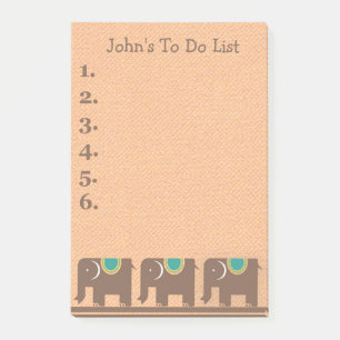 Three Brown Teal Elephants Personalised To Do List Post-it Notes