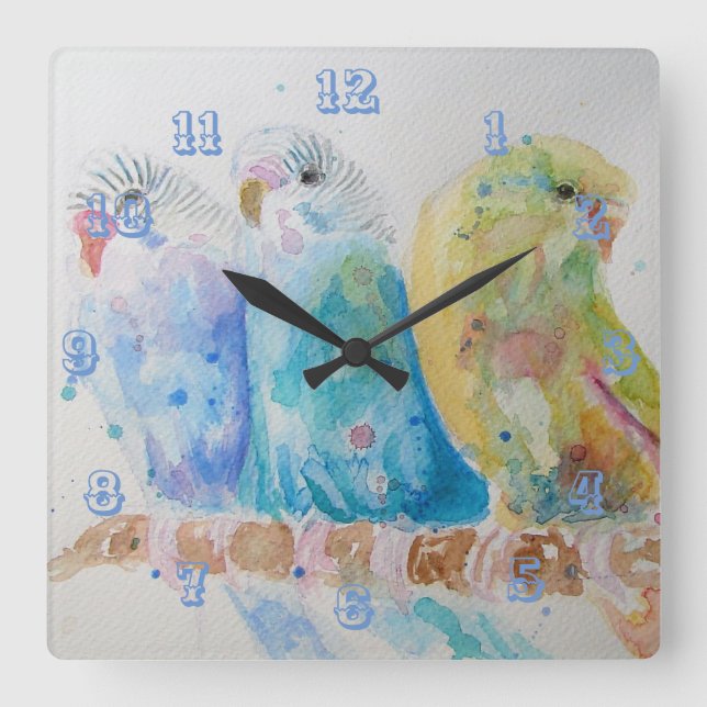 Three Budgies Budgie Budgerigar Room Clock (Front)