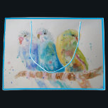 Three Budgies Sitting Watercolour blue Gift Bag<br><div class="desc">Three Budgies Sitting Watercolour blue Gift Bag. For all those young at heart a lovely budgie bag,  using one of my original watercolors. Add a little magic to your life!</div>