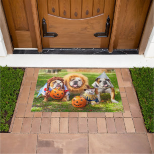 Three Bulldogs in Costumes Doormat