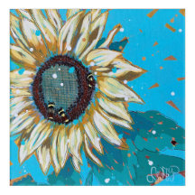 Three bumblebees on a sunflower 