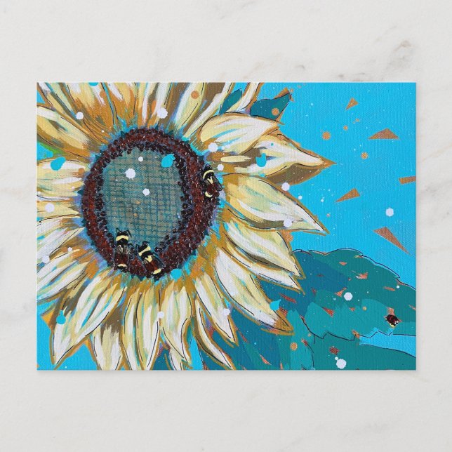 Three bumblebees on a sunflower  postcard (Front)